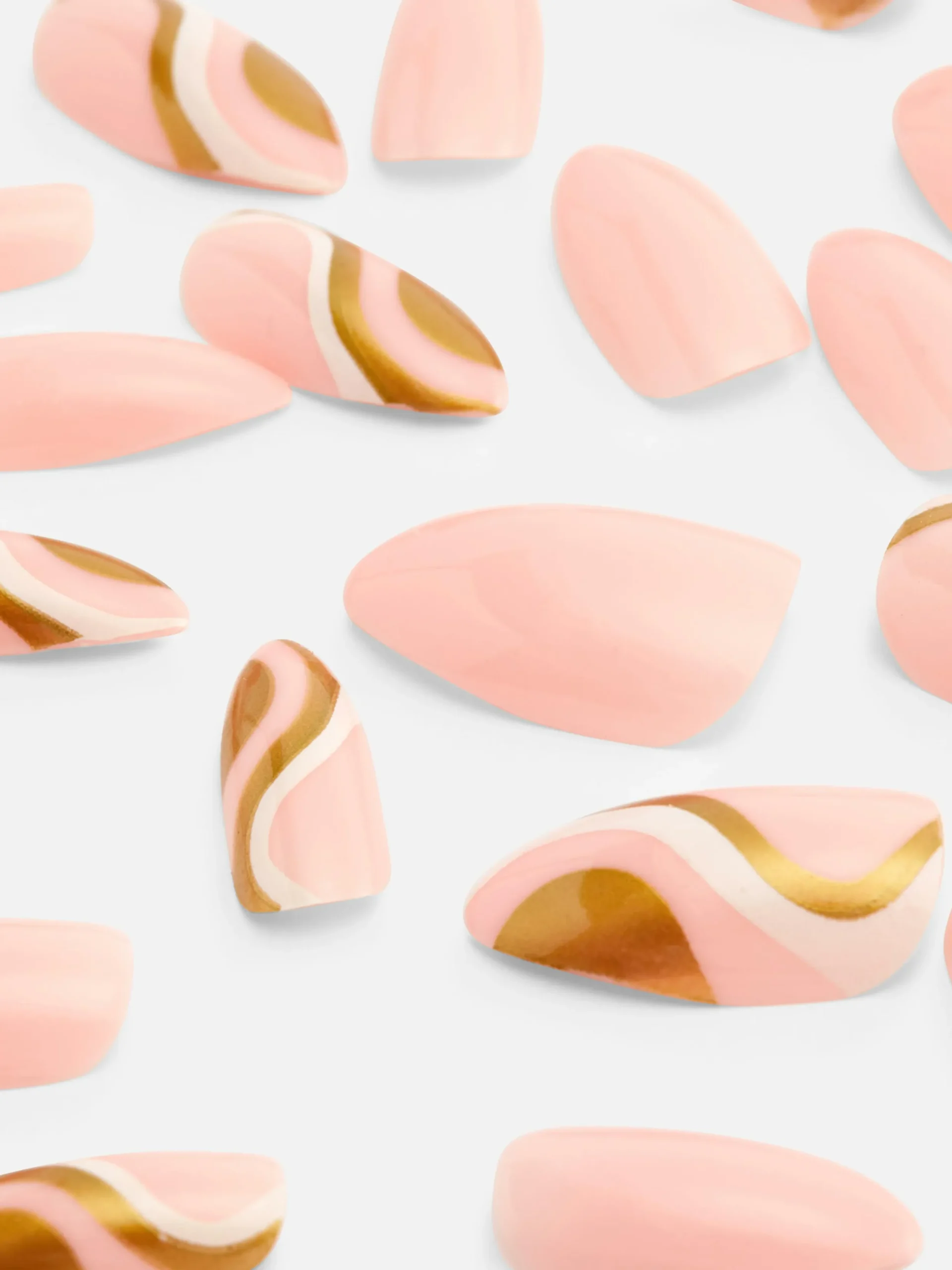 Faux Ongles|Primark PS... Faux Ongles Pointus Brillants Tourbillon Doré