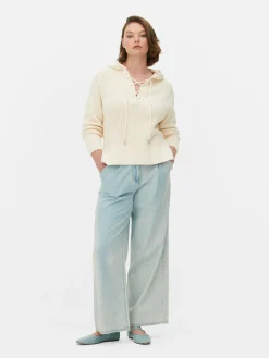 Pulls Et Gilets|Primark Pull à Capuche à Lacet En Treillage Sur Le Devant Écru