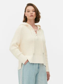 Pulls Et Gilets|Primark Pull à Capuche à Lacet En Treillage Sur Le Devant Écru