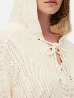 Pulls Et Gilets|Primark Pull à Capuche à Lacet En Treillage Sur Le Devant Écru