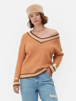 Pulls Et Gilets|Primark Pull à Col En V Style Vintage Rita Ora Pêche