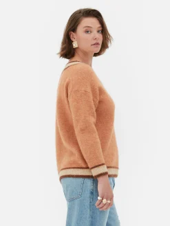 Pulls Et Gilets|Primark Pull à Col En V Style Vintage Rita Ora Pêche