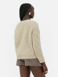 Pulls Et Gilets|Primark Pull Boutonné En Maille Torsadée Rita Ora Beige