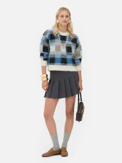 Pulls Et Gilets|Primark Pull Brossé à Carreaux Rita Ora Bleu marine