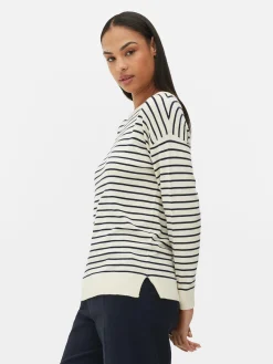 Pulls Et Gilets|Primark Pull Col Bateau à Rayures En Maille Fine Ivoire