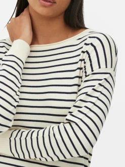 Pulls Et Gilets|Primark Pull Col Bateau à Rayures En Maille Fine Ivoire