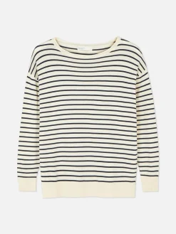 Pulls Et Gilets|Primark Pull Col Bateau à Rayures En Maille Fine Ivoire