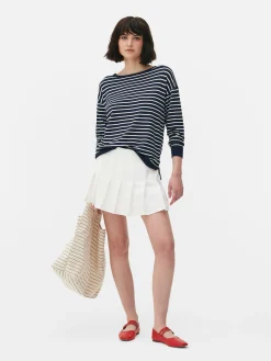 Pulls Et Gilets|Primark Pull Col Bateau à Rayures En Maille Fine Bleu marine