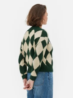 Pulls Et Gilets|Primark Pull En Maille à Col En V Et Motif Losanges Rita Ora Vert foncé