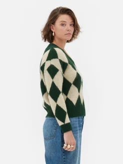 Pulls Et Gilets|Primark Pull En Maille à Col En V Et Motif Losanges Rita Ora Vert foncé