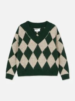 Pulls Et Gilets|Primark Pull En Maille à Col En V Et Motif Losanges Rita Ora Vert foncé