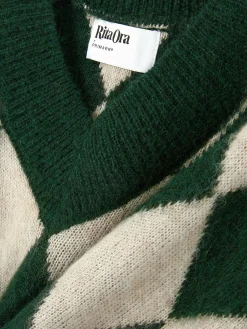 Pulls Et Gilets|Primark Pull En Maille à Col En V Et Motif Losanges Rita Ora Vert foncé