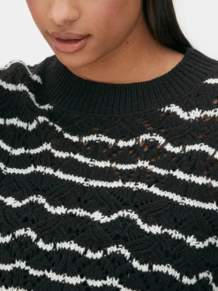 Pulls Et Gilets|Primark Pull En Maille Ajourée à Col Ras-du-cou Noir/Blanc