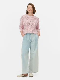 Pulls Et Gilets|Primark Pull En Maille Ajourée à Col Ras-du-cou Rose