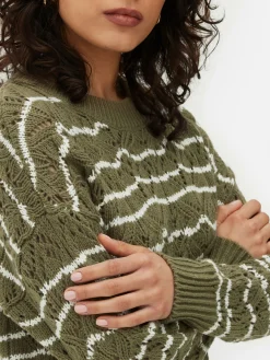 Pulls Et Gilets|Primark Pull En Maille Ajourée à Col Ras-du-cou Kaki