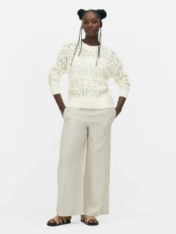 Pulls Et Gilets|Primark Pull En Maille Ajourée à Col Ras-du-cou Ivoire