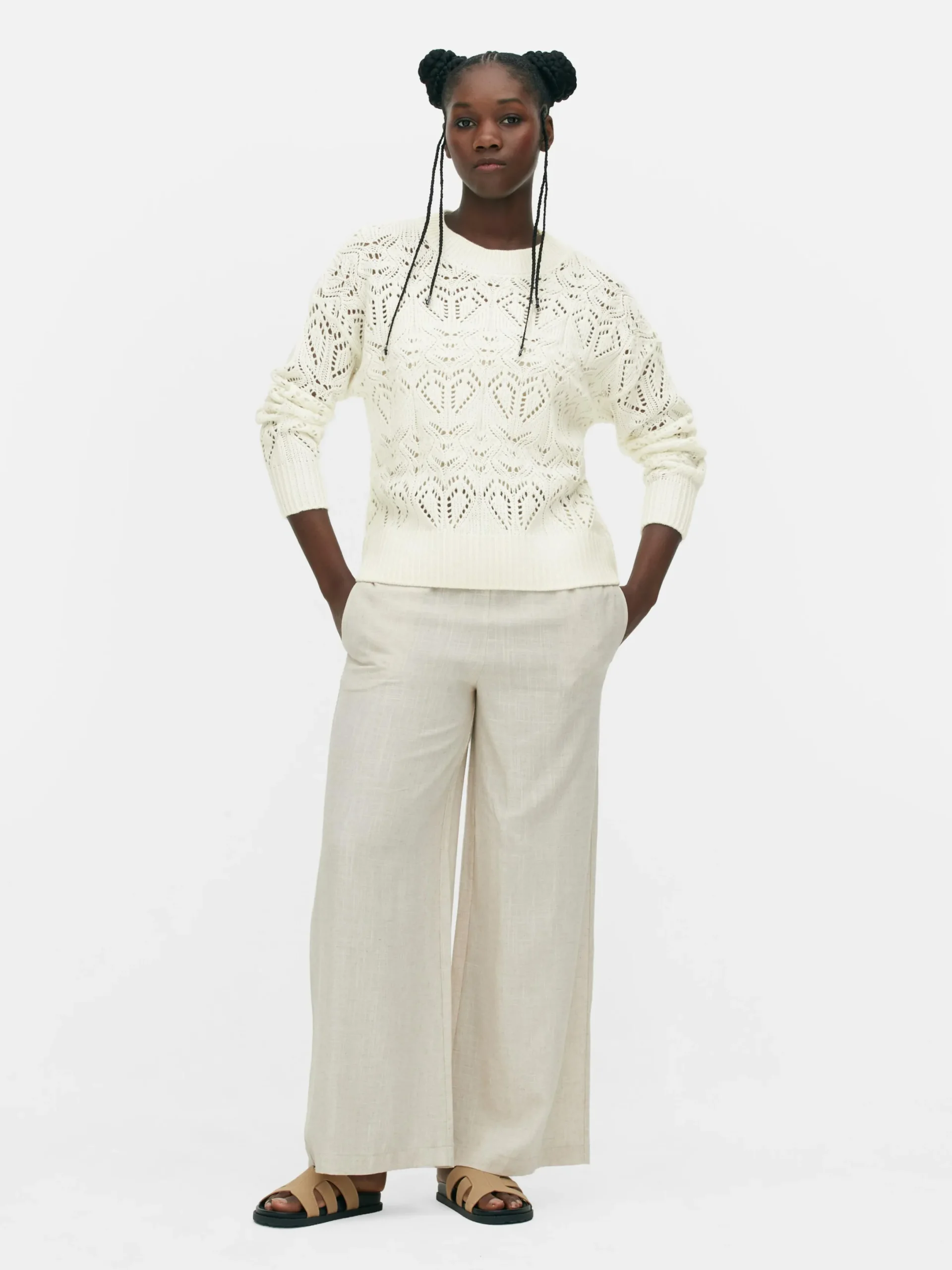 Pulls Et Gilets|Primark Pull En Maille Ajourée à Col Ras-du-cou Ivoire