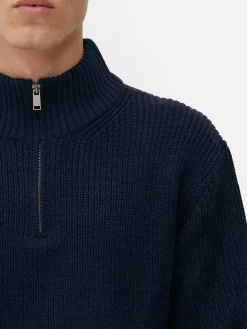 Pulls Et Gilets|Primark Pull En Maille Côtelée à Col Zippé Bleu marine