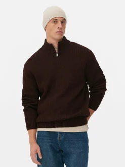 Pulls Et Gilets|Primark Pull En Maille Côtelée à Col Zippé Marron