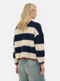 Pulls Et Gilets|Primark Pull En Maille Duveteuse à Rayures Rita Ora Bleu marine