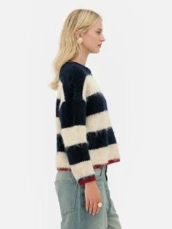 Pulls Et Gilets|Primark Pull En Maille Duveteuse à Rayures Rita Ora Bleu marine