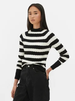 Pulls Et Gilets|Primark Pull En Maille Torsadée à Col Montant Noir/Blanc