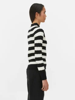 Pulls Et Gilets|Primark Pull En Maille Torsadée à Col Montant Noir/Blanc