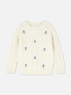 Pulls Et Gilets|Primark Pull En Maille Torsadée à Fleurs Brodées Crème