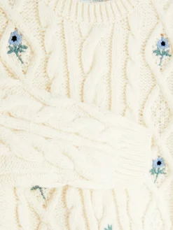 Pulls Et Gilets|Primark Pull En Maille Torsadée à Fleurs Brodées Crème