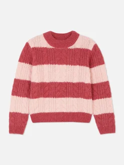 Pulls Et Gilets|Primark Pull En Maille Torsadée à Rayures Rose foncé
