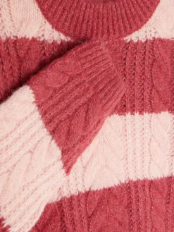 Pulls Et Gilets|Primark Pull En Maille Torsadée à Rayures Rose foncé