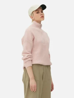 Pulls Et Gilets|Primark Pull Tricoté à Encolure Zippée Rose poudré