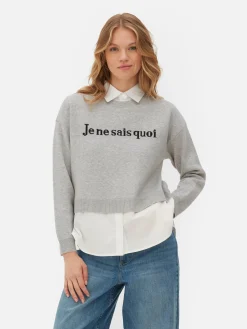 Pulls Et Gilets|Primark Pull Tricoté à Message Et Chemise Deux-en-un Gris