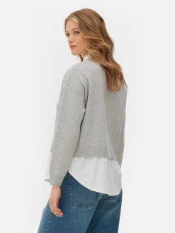 Pulls Et Gilets|Primark Pull Tricoté à Message Et Chemise Deux-en-un Gris