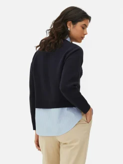 Pulls Et Gilets|Primark Pull Tricoté à Message Et Chemise Deux-en-un Bleu marine