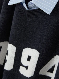 Pulls Et Gilets|Primark Pull Tricoté à Message Et Chemise Deux-en-un Bleu marine