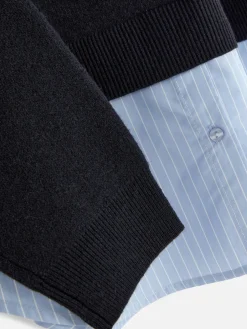 Pulls Et Gilets|Primark Pull Tricoté à Message Et Chemise Deux-en-un Bleu marine