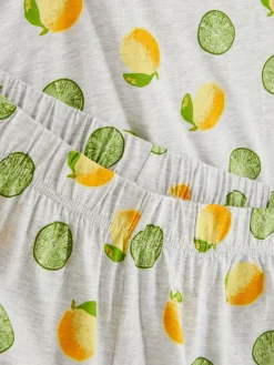 Ensembles Pyjamas|Primark Pyjama à Manches Courtes En Jersey Imprimé Gris