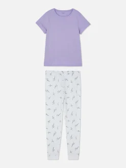 Ensembles Pyjamas|Primark Pyjama à Manches Courtes En Jersey Imprimé Bleu lavande