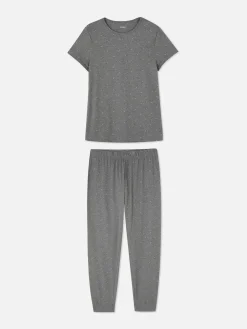 Ensembles Pyjamas|Primark Pyjama à Manches Courtes En Jersey Imprimé Anthracite