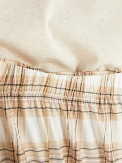 Ensembles Pyjamas|Primark Pyjama à Manches Courtes Et à Motif écossais Écru