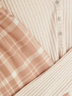 Ensembles Pyjamas|Primark Pyjama à Manches Longues Avec Bas à Carreaux Marron