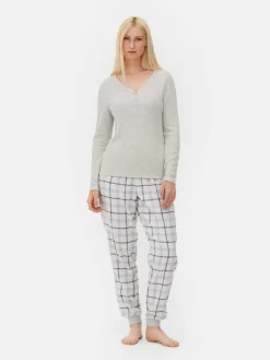 Ensembles Pyjamas|Primark Pyjama à Manches Longues Avec Bas à Carreaux Gris