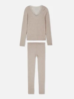 Ensembles Pyjamas|Primark Pyjama à Manches Longues Avec Finitions En Dentelle Moka