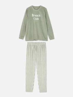 Ensembles Pyjamas|Primark Pyjama à Manches Longues Et à Message Kaki