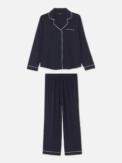 Ensembles Pyjamas|Primark Pyjama Boyfriend En Jersey à Manches Longues Bleu marine