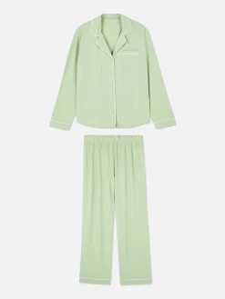 Ensembles Pyjamas|Primark Pyjama Boyfriend En Jersey à Manches Longues Vert