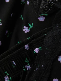 Ensembles Pyjamas|Primark Pyjama Caraco à Finitions En Dentelle Noir 2