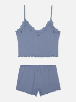 Ensembles Pyjamas|Primark Pyjama Caraco Court Et Short Froissés Bleu