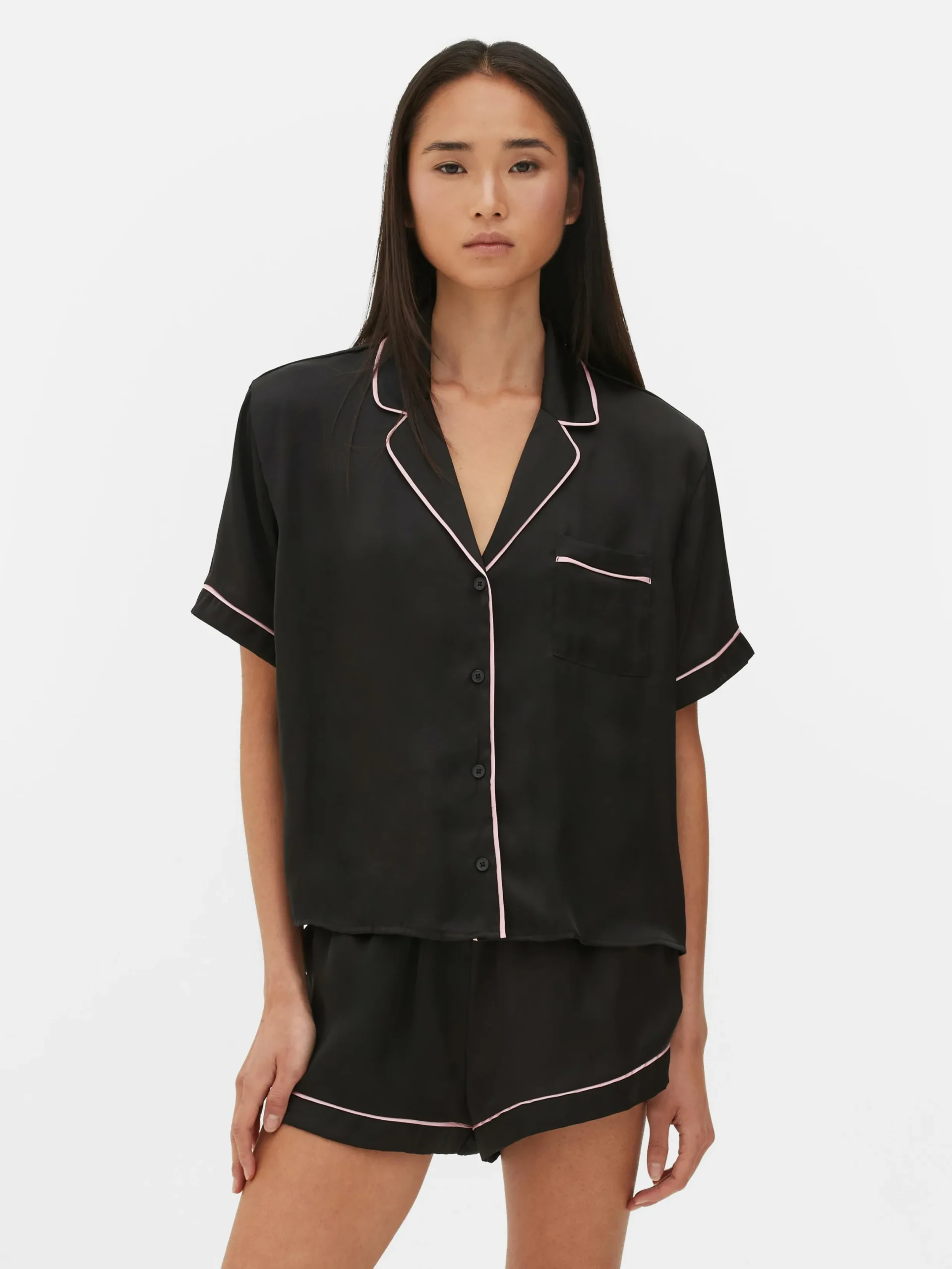Ensembles Pyjamas|Primark Pyjama Chemise De Nuit Et Short En Satin Noir
